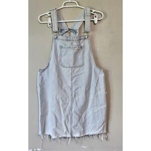 Wild Fable Womens Light Wash Distressed Denim Overall Mini Dress Frayed Hem L